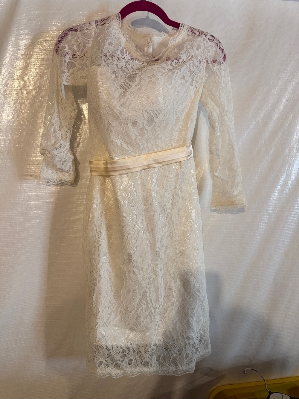 Lace Sheath Dress in Ivory with Waist Ribbon